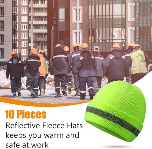 10 Pcs Safety Beanie Bulk Safety Reflective Beanie Knit Hat Reflective High Visibility Knit Hat Winter High Visibility Unisex Knit for Winter Marathon Outdoor Worker Running or Biking Security Guards in Saudi Arabia