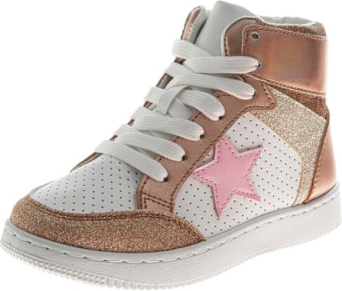 Glittery High Top Sneakers for Kids - Starry Star Sneaker Lace Up Shoes Casual Footwear - White Silver Pink (Sizes Little Kid - Big Kid) in Kuwait