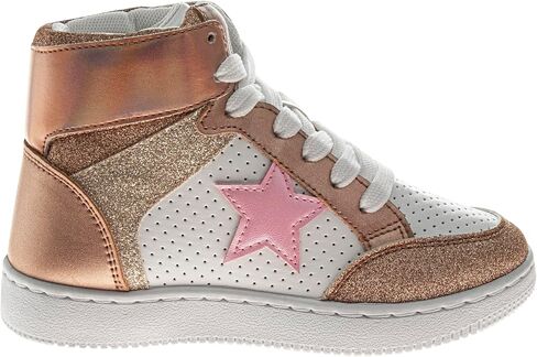 Glittery High Top Sneakers for Kids - Starry Star Sneaker Lace Up Shoes Casual Footwear - White Silver Pink (Sizes Little Kid - Big Kid) in Kuwait