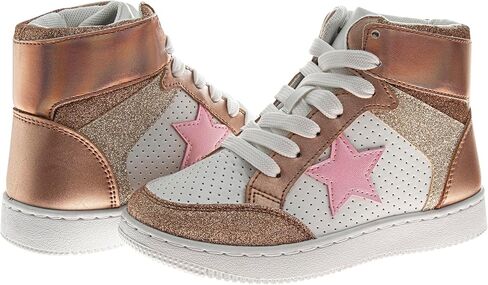Glittery High Top Sneakers for Kids - Starry Star Sneaker Lace Up Shoes Casual Footwear - White Silver Pink (Sizes Little Kid - Big Kid) in Kuwait