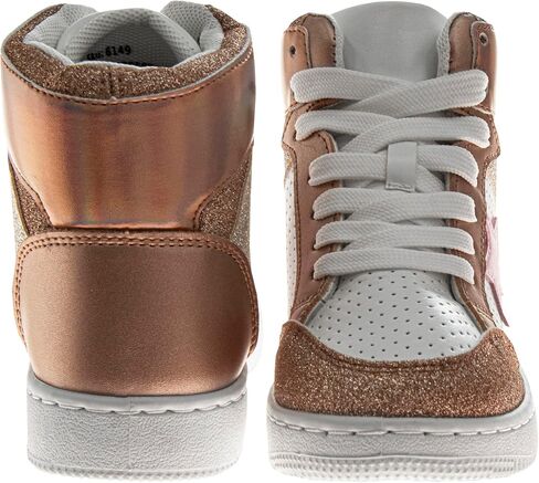 Glittery High Top Sneakers for Kids - Starry Star Sneaker Lace Up Shoes Casual Footwear - White Silver Pink (Sizes Little Kid - Big Kid) in Kuwait