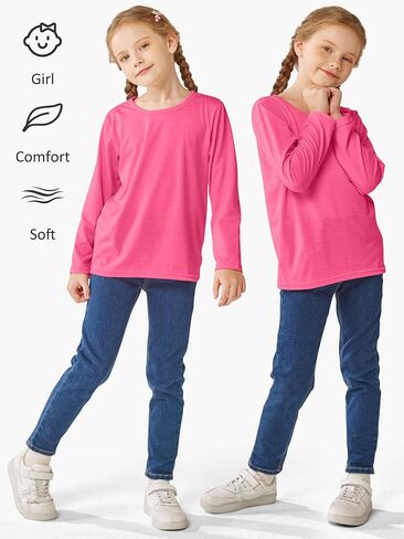 Cooraby 5 Pack Girls Long Sleeve Tees Girls' Soft T-Shirts Kids Basic Crewneck T-Shirts Top for Teen Youth Girls, 2T-16Y in Saudi Arabia