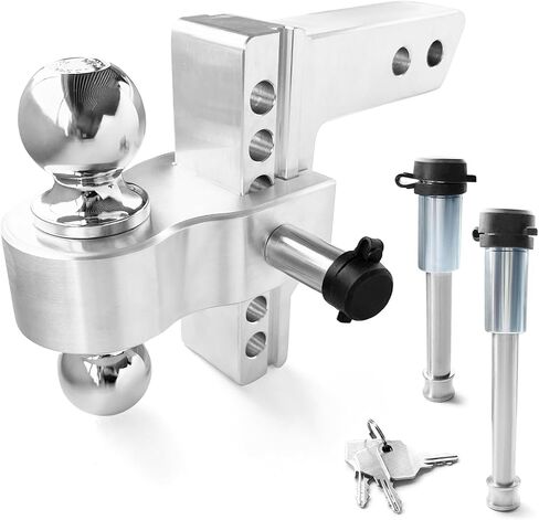 MILLISEC Adjustable Trailer Hitch Fits 2-Inch Receiver,4-Inch Drop/Rise Aluminum Tow Hitches Doubble-Ball (2'', 2-5/16''),12500 LBS GTW-Drop Hitch Ball Mount for Heavy Duty Truck in Saudi Arabia