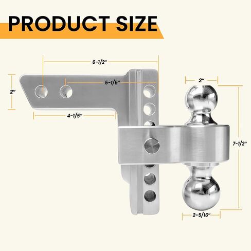 MILLISEC Adjustable Trailer Hitch Fits 2-Inch Receiver,4-Inch Drop/Rise Aluminum Tow Hitches Doubble-Ball (2'', 2-5/16''),12500 LBS GTW-Drop Hitch Ball Mount for Heavy Duty Truck in Saudi Arabia