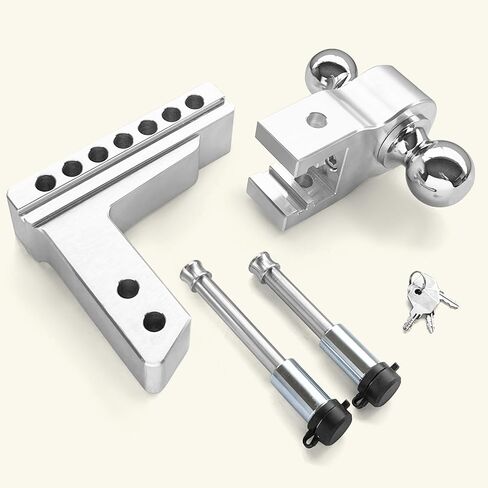 MILLISEC Adjustable Trailer Hitch Fits 2-Inch Receiver,4-Inch Drop/Rise Aluminum Tow Hitches Doubble-Ball (2'', 2-5/16''),12500 LBS GTW-Drop Hitch Ball Mount for Heavy Duty Truck in Saudi Arabia