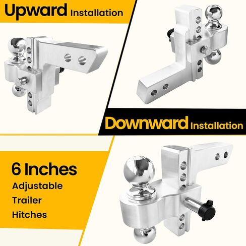 MILLISEC Adjustable Trailer Hitch Fits 2-Inch Receiver,4-Inch Drop/Rise Aluminum Tow Hitches Doubble-Ball (2'', 2-5/16''),12500 LBS GTW-Drop Hitch Ball Mount for Heavy Duty Truck in Saudi Arabia
