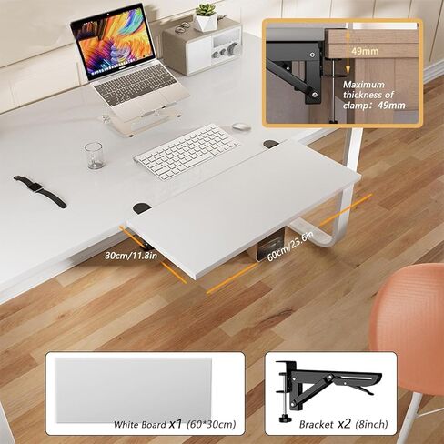 Desk Extender 24 x 12 Inch Foldable Table Extension Folding Wall Table Keyboard Extender for Desk Clamp-on Shelf for Dorm Bunk, Office, Kitchen Bar, RV Countertop, Laundry Room (White) in Saudi Arabia