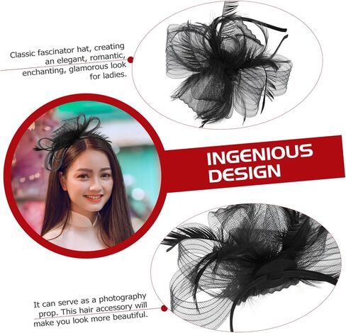 SHOWERORO Piece Mesh Headband Prom Hair Accessories Ladies Hat Womens Hats and Caps Bands for Womens Hair Fascinator Cap Headband Bowknot Women Fascinator Cocktail Fascinator England Black in Saudi Arabia