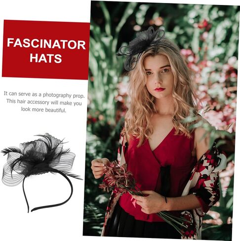 SHOWERORO Piece Mesh Headband Prom Hair Accessories Ladies Hat Womens Hats and Caps Bands for Womens Hair Fascinator Cap Headband Bowknot Women Fascinator Cocktail Fascinator England Black in Saudi Arabia