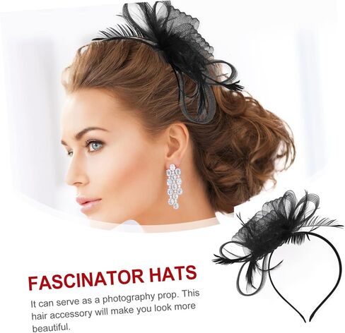 SHOWERORO Piece Mesh Headband Prom Hair Accessories Ladies Hat Womens Hats and Caps Bands for Womens Hair Fascinator Cap Headband Bowknot Women Fascinator Cocktail Fascinator England Black in Saudi Arabia