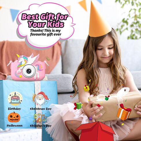 Dinosaur Kids Camera for Boys Girls, Toddler Digital Selfie Camera with Cute Protective Cover and 32G SD Card, Christmas Birthday Gifts Toys for 3 4 5 6 7 8 9 10 11 12 Years Old Little Girls and Boys in Kuwait