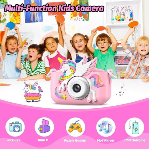 Dinosaur Kids Camera for Boys Girls, Toddler Digital Selfie Camera with Cute Protective Cover and 32G SD Card, Christmas Birthday Gifts Toys for 3 4 5 6 7 8 9 10 11 12 Years Old Little Girls and Boys in Kuwait