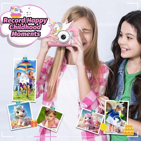 Dinosaur Kids Camera for Boys Girls, Toddler Digital Selfie Camera with Cute Protective Cover and 32G SD Card, Christmas Birthday Gifts Toys for 3 4 5 6 7 8 9 10 11 12 Years Old Little Girls and Boys in Kuwait