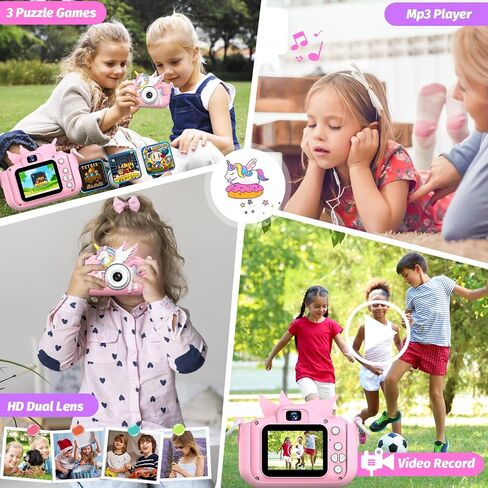 Dinosaur Kids Camera for Boys Girls, Toddler Digital Selfie Camera with Cute Protective Cover and 32G SD Card, Christmas Birthday Gifts Toys for 3 4 5 6 7 8 9 10 11 12 Years Old Little Girls and Boys in Kuwait