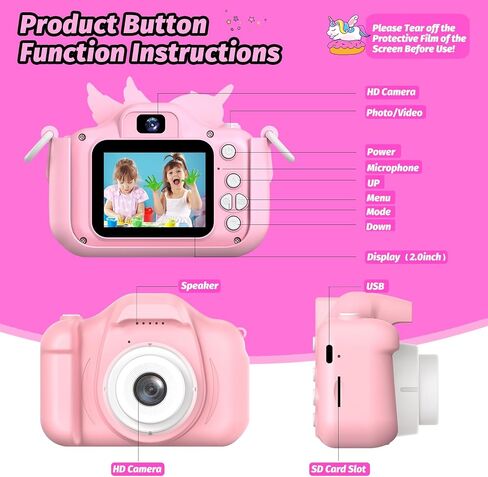 Dinosaur Kids Camera for Boys Girls, Toddler Digital Selfie Camera with Cute Protective Cover and SD Card, Christmas Birthday Gifts Toys for 3 4 5 6 7 8 9 10 11 12 Years Old Little Girls and Boys in Kuwait