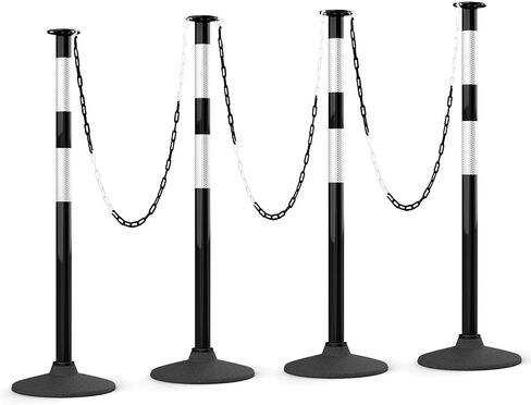 HiGiant 6 Pack 34 Inches Traffic Delineator Posts with Weighted Rubber Base, Portable Lime Green Safety Posts Cones with Reflective Collars and 5 Ft Plastic Chains for Parking Lot, Construction Work in Saudi Arabia