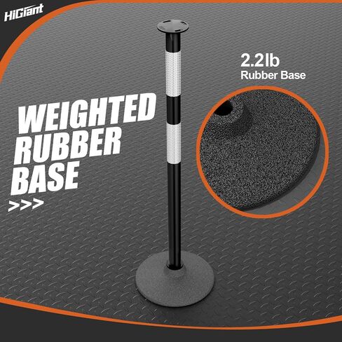HiGiant 6 Pack 34 Inches Traffic Delineator Posts with Weighted Rubber Base, Portable Lime Green Safety Posts Cones with Reflective Collars and 5 Ft Plastic Chains for Parking Lot, Construction Work in Saudi Arabia