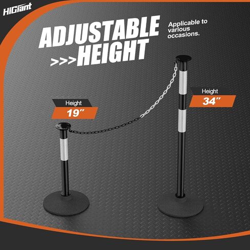 HiGiant 6 Pack 34 Inches Traffic Delineator Posts with Weighted Rubber Base, Portable Lime Green Safety Posts Cones with Reflective Collars and 5 Ft Plastic Chains for Parking Lot, Construction Work in Saudi Arabia