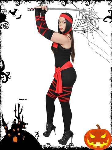 قطعتان من إكسسوارات زي النينجا الهالوين وشاح مطبوع وأكمام أذرع للنساء فستان تنكري للهالوين in Kuwait