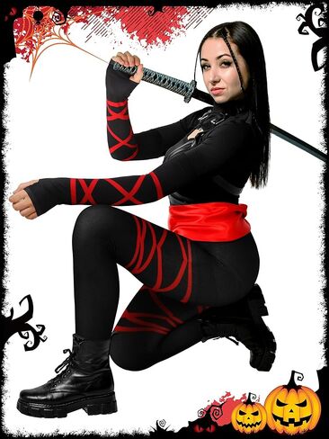 قطعتان من إكسسوارات زي النينجا الهالوين وشاح مطبوع وأكمام أذرع للنساء فستان تنكري للهالوين in Kuwait