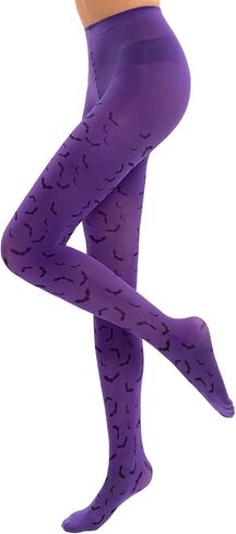 MANZI Women's Halloween Patterned Tights Opaque Purple Tights with Designs Orange Pumpkin Tights with Bats Skull Pantyhose in Saudi Arabia