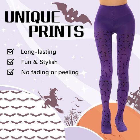 MANZI Women's Halloween Patterned Tights Opaque Purple Tights with Designs Orange Pumpkin Tights with Bats Skull Pantyhose in Saudi Arabia
