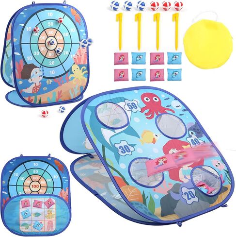 3 in 1 Bean Bag Toss Game Dartboard Set Foldable Pop Up Cornhole Board Balls, Bean Bags, Ball Tart Indoor Outdoor Toys for Kids Ages 3+, Birthday/Xmas Party Games in Saudi Arabia