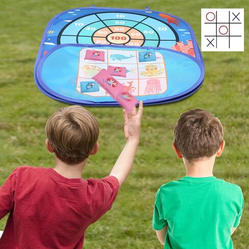 3 in 1 Bean Bag Toss Game Dartboard Set Foldable Pop Up Cornhole Board Balls, Bean Bags, Ball Tart Indoor Outdoor Toys for Kids Ages 3+, Birthday/Xmas Party Games in Saudi Arabia