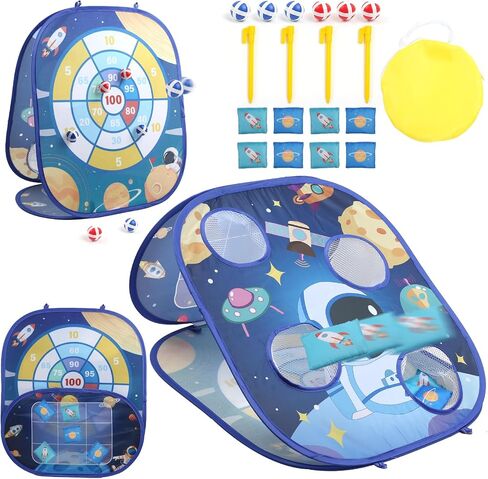 3 in 1 Bean Bag Toss Game Dartboard Set Foldable Pop Up Cornhole Board Balls, Bean Bags, Ball Tart Indoor Outdoor Toys for Kids Ages 3+, Birthday/Xmas Party Games in Saudi Arabia