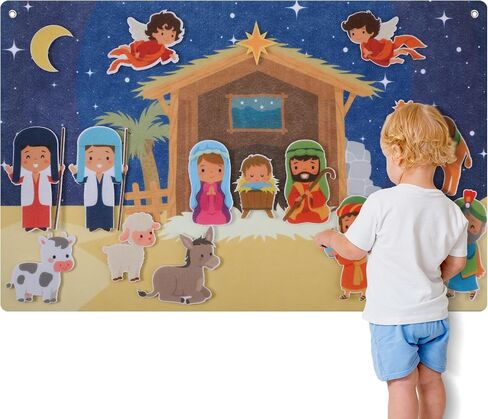 Christmas Nativity Felt Story Board Set for Toddlers Nativity Baby Jesus Birth Felt Story Nativity Scene Set Christmas Crafts Decoration for Religious Party Favor Game for Kids in Saudi Arabia