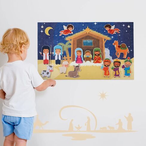 Christmas Nativity Felt Story Board Set for Toddlers Nativity Baby Jesus Birth Felt Story Nativity Scene Set Christmas Crafts Decoration for Religious Party Favor Game for Kids in Saudi Arabia