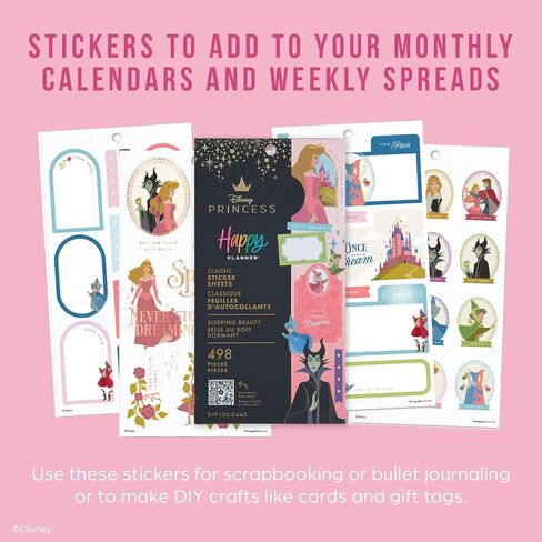 مجموعة ملصقات ديزني Happy Planner للمخططين والتقويمات والمجلات، ملصقات سهلة التقشير، ملحقات سجل القصاصات، جمال ديزني النائم، 30 ورقة، 498 ملصقًا إجماليًا in Saudi Arabia