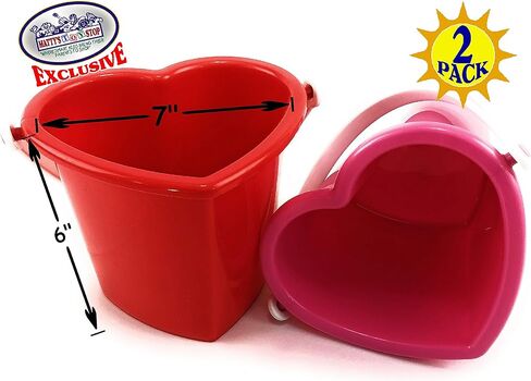 Matty's Toy Stop Beach Gear دلاء رمل بلاستيكية على شكل قلب مقاس 6 بوصات (دلاء) مجموعة حفلات باللونين الأحمر والوردي - عبوتان in Kuwait