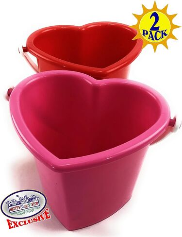 Matty's Toy Stop Beach Gear دلاء رمل بلاستيكية على شكل قلب مقاس 6 بوصات (دلاء) مجموعة حفلات باللونين الأحمر والوردي - عبوتان in Kuwait