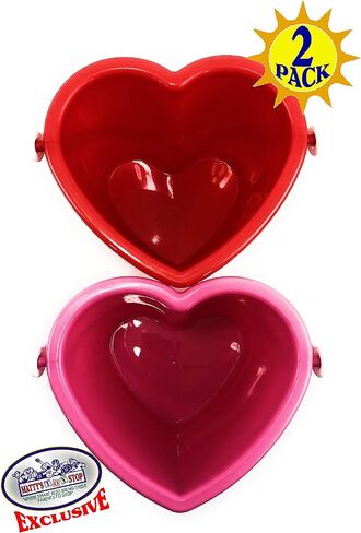 Matty's Toy Stop Beach Gear دلاء رمل بلاستيكية على شكل قلب مقاس 6 بوصات (دلاء) مجموعة حفلات باللونين الأحمر والوردي - عبوتان in Kuwait