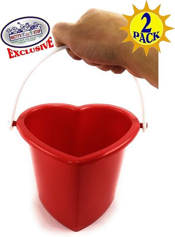 Matty's Toy Stop Beach Gear دلاء رمل بلاستيكية على شكل قلب مقاس 6 بوصات (دلاء) مجموعة حفلات باللونين الأحمر والوردي - عبوتان in Kuwait