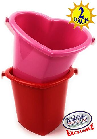 Matty's Toy Stop Beach Gear دلاء رمل بلاستيكية على شكل قلب مقاس 6 بوصات (دلاء) مجموعة حفلات باللونين الأحمر والوردي - عبوتان in Kuwait