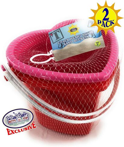 Matty's Toy Stop Beach Gear دلاء رمل بلاستيكية على شكل قلب مقاس 6 بوصات (دلاء) مجموعة حفلات باللونين الأحمر والوردي - عبوتان in Kuwait
