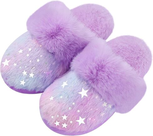 Girls Plush House Slippers Fluffy Multicolor Mermaid Slippers, Cute Faux Fur Slip-on Shoes Memory Foam House Slipper in Kuwait