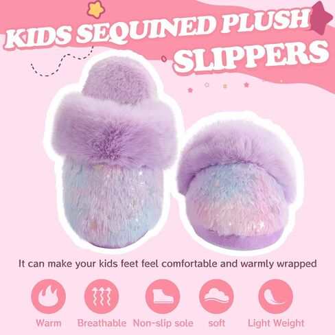 Girls Plush House Slippers Fluffy Multicolor Mermaid Slippers, Cute Faux Fur Slip-on Shoes Memory Foam House Slipper in Kuwait