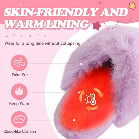 Girls Plush House Slippers Fluffy Multicolor Mermaid Slippers, Cute Faux Fur Slip-on Shoes Memory Foam House Slipper in Kuwait