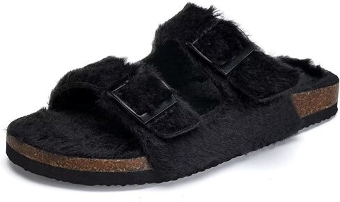 Torotto Kids Slippers Boys Girls Fluffy Furry Non-slip Cork House Slippers with Adjustable Straps Open Toe for Indoor & Outdoor in Kuwait