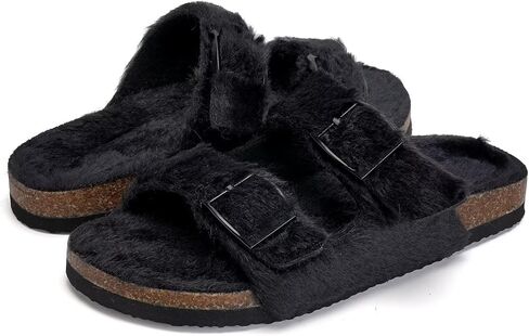 Torotto Kids Slippers Boys Girls Fluffy Furry Non-slip Cork House Slippers with Adjustable Straps Open Toe for Indoor & Outdoor in Kuwait