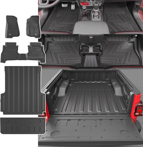 حصيرة سرير شاحنة Xipoo TPE متوافقة مع 2020-2024 Jeep Gladiator JT أرضية حصيرة استبدال حصيرة الشاحنة الخلفية لملحقات 2020-2024 Jeep Gladiator JT (حصيرة الشاحنة + حصيرة الأرضية) in Kuwait