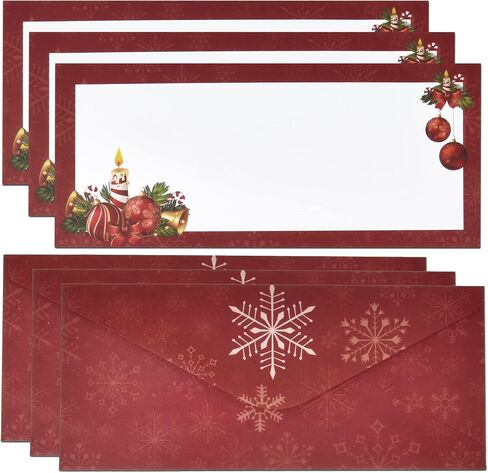 120 Christmas Ornament Bells Envelopes #10 Holiday Red Ornaments Envelope Invitations Letter Standard Glue Seal Closure for Wedding Stationary Office Business Letters Notes Mailing Supplies in Saudi Arabia
