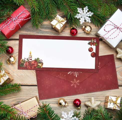 120 Christmas Ornament Bells Envelopes #10 Holiday Red Ornaments Envelope Invitations Letter Standard Glue Seal Closure for Wedding Stationary Office Business Letters Notes Mailing Supplies in Saudi Arabia