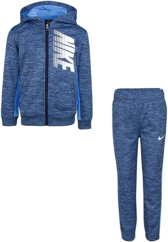 مجموعة من قطعتين من هودي ثيرما فليس للأولاد بسحاب كامل وسروال الركض من Nike للأولاد (Midnight Navy Heather (86F417-U99)، 6) in Saudi Arabia