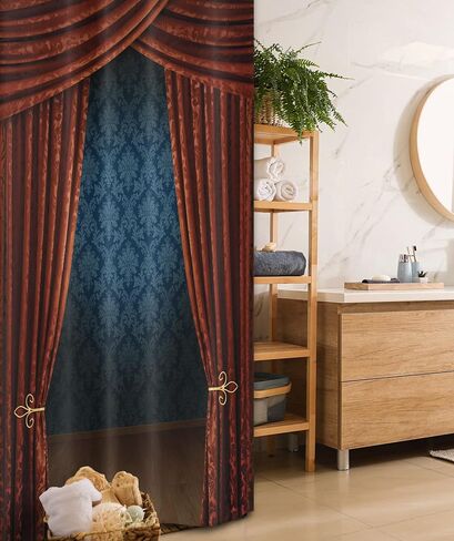 Ambesonne Victorian Stall Shower Curtain, Grand Opening Showroom with Retro Pattern Wall Classic Stage Theatrical, Fabric Bathroom Decor Set with Hooks, 36" W x 72" L, Burgundy in Saudi Arabia