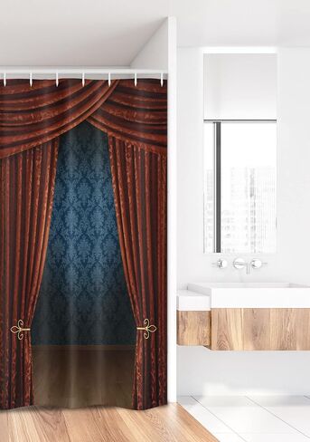 Ambesonne Victorian Stall Shower Curtain, Grand Opening Showroom with Retro Pattern Wall Classic Stage Theatrical, Fabric Bathroom Decor Set with Hooks, 36" W x 72" L, Burgundy in Saudi Arabia