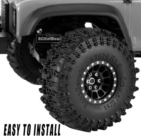 1.0" Beadlock RC Wheels and Tires for 1/18 TRX4M,1/24 Axai1 SCX24 RC Crawler,1.0 Beadlock Tires w/Alloy Aluminium Wheels 1.0 rc Beadlock Rims,4PCS,Black in Kuwait